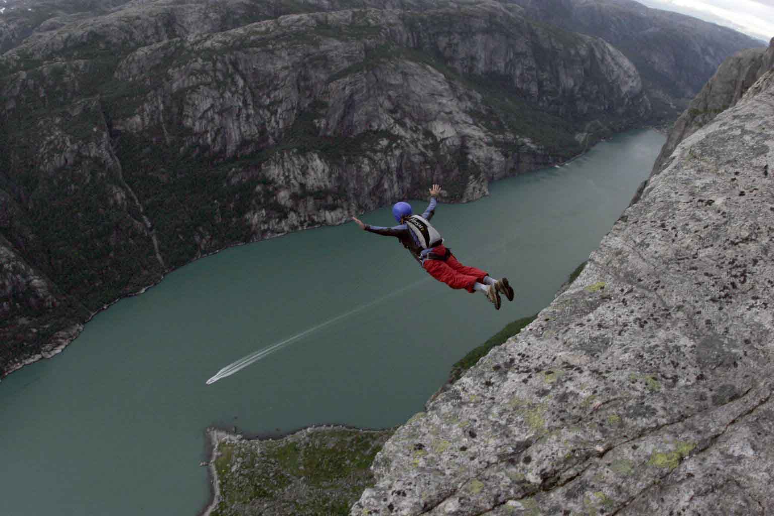 Kate's first base jump (Kjerag)