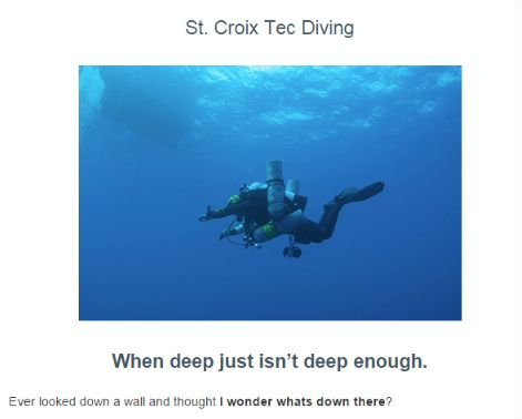 Website ad, St Croix Ultimate Bluewater Adventures, where Dr Garman received training