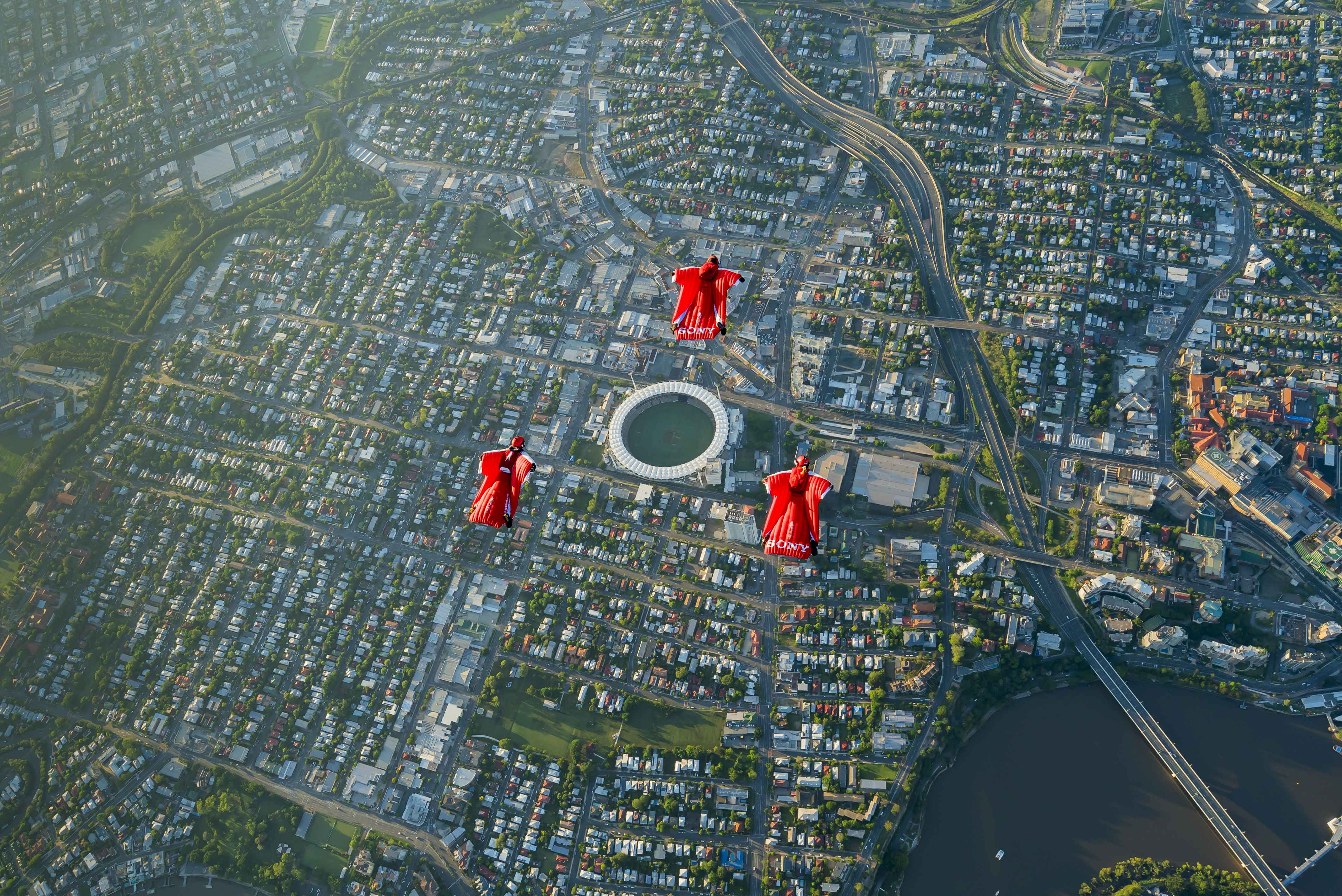 Circling the Gabba over Brisbane during training jumps, Australia