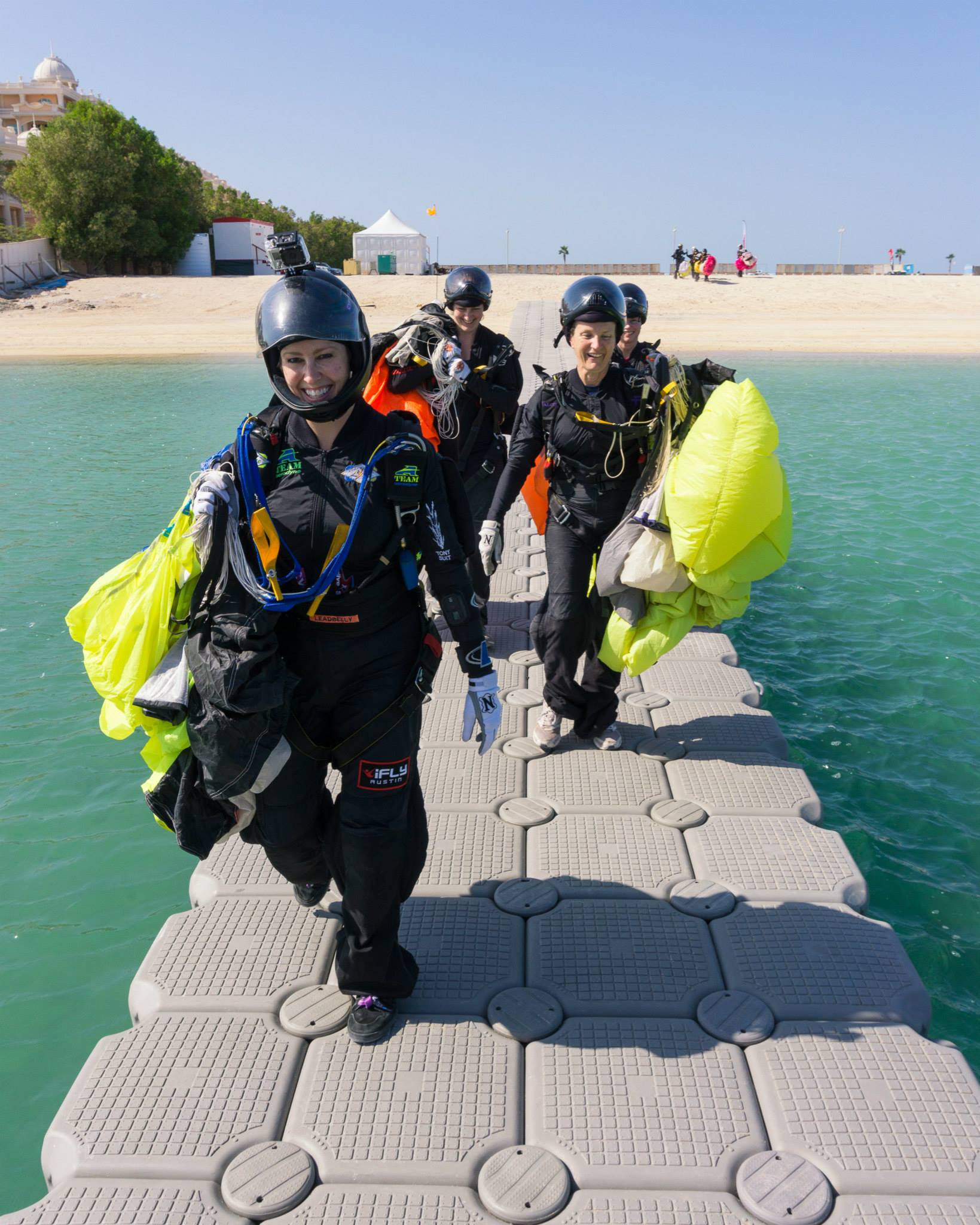 Aurai, USA ladies team, board the boat after a jump