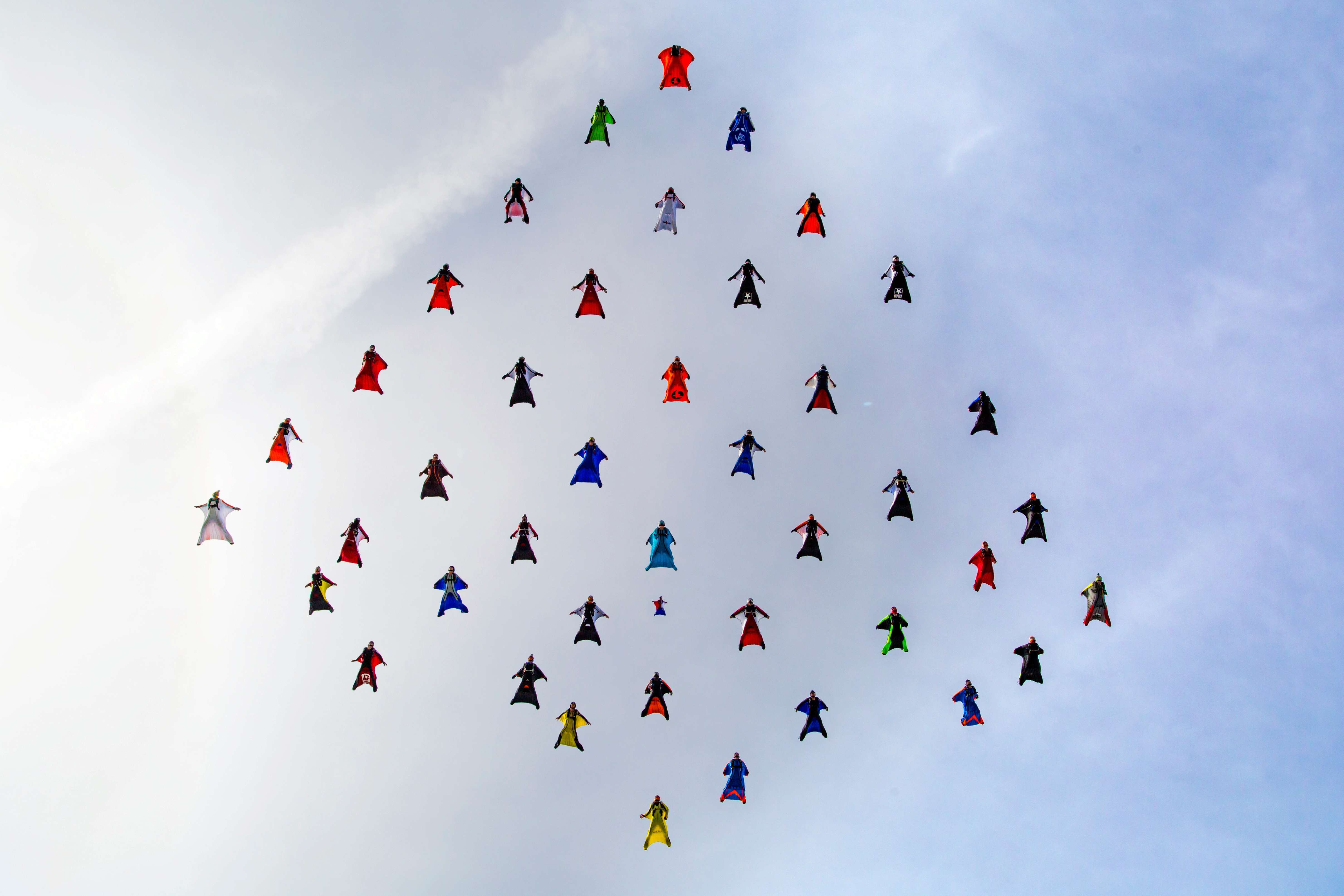 42-way diamond world wingsuit record, 18 June 2015, over Moorsele, Flanders