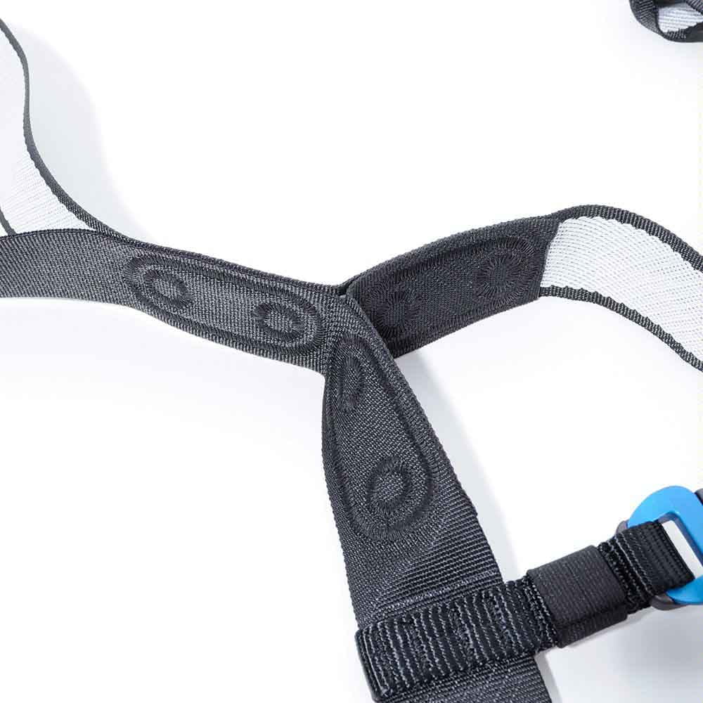 Sewn risers showing the harness main lift web junction