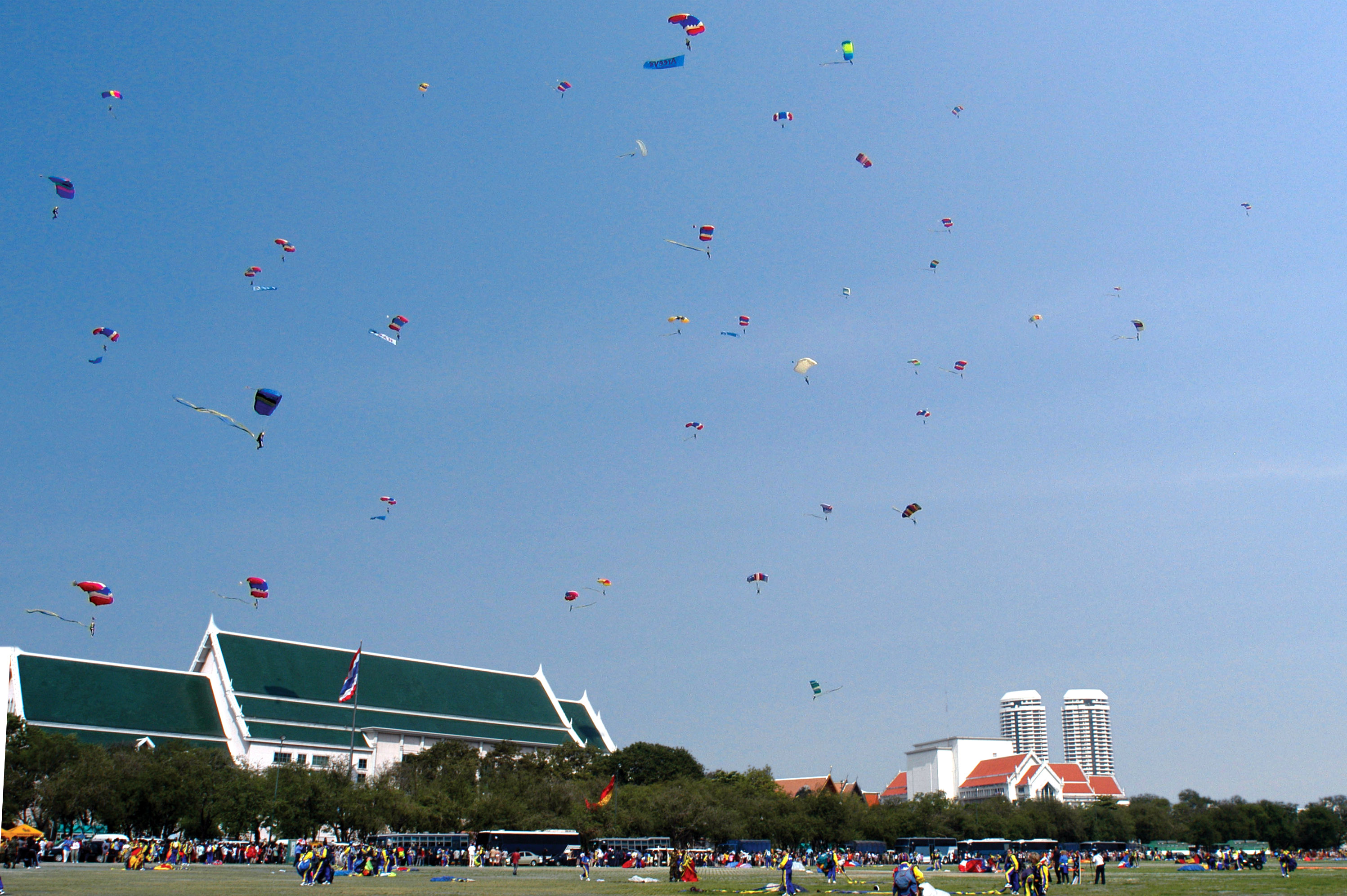 Crowded skies above the demo into the center of Bangkok