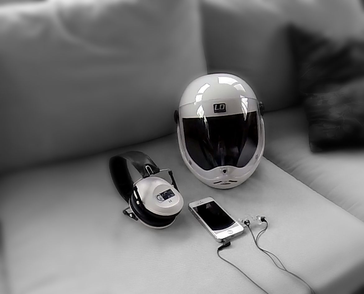 All you need: custom fit earphones, music player, ear muffs, Z1 helmet