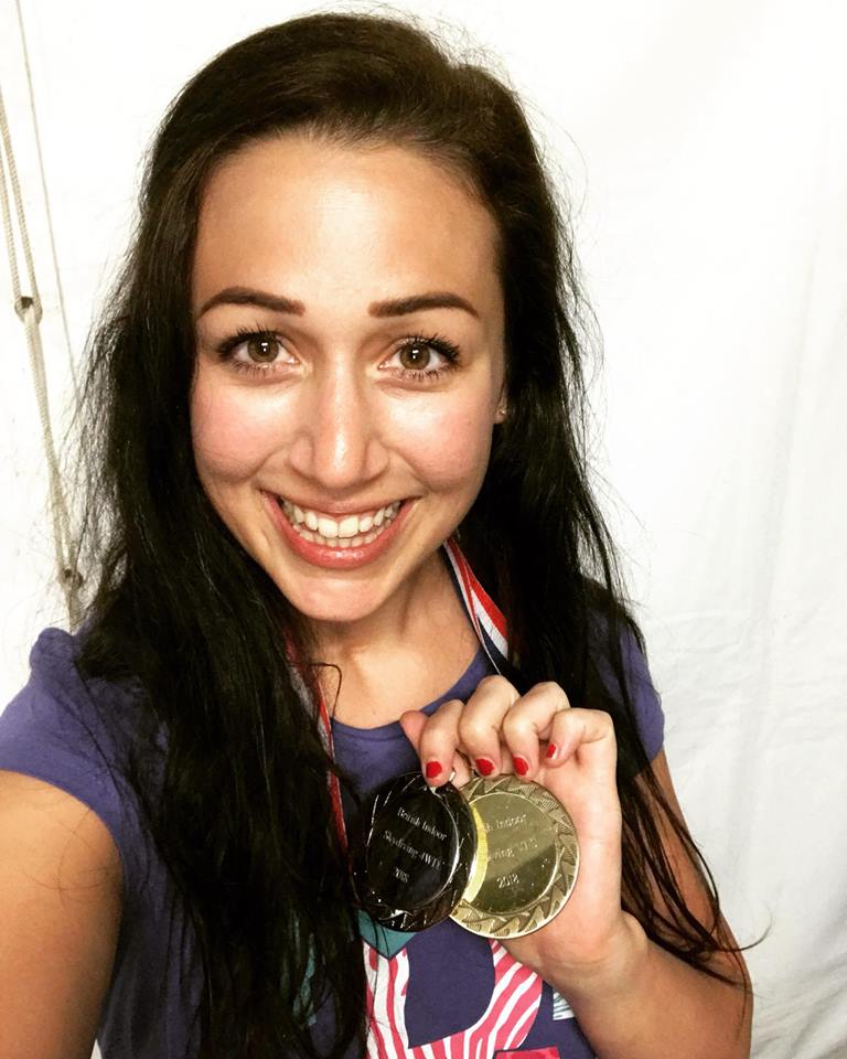 Interviewer Emma Scrivener (with her VFS & D4W medals from the Bodyflight World Challenge)