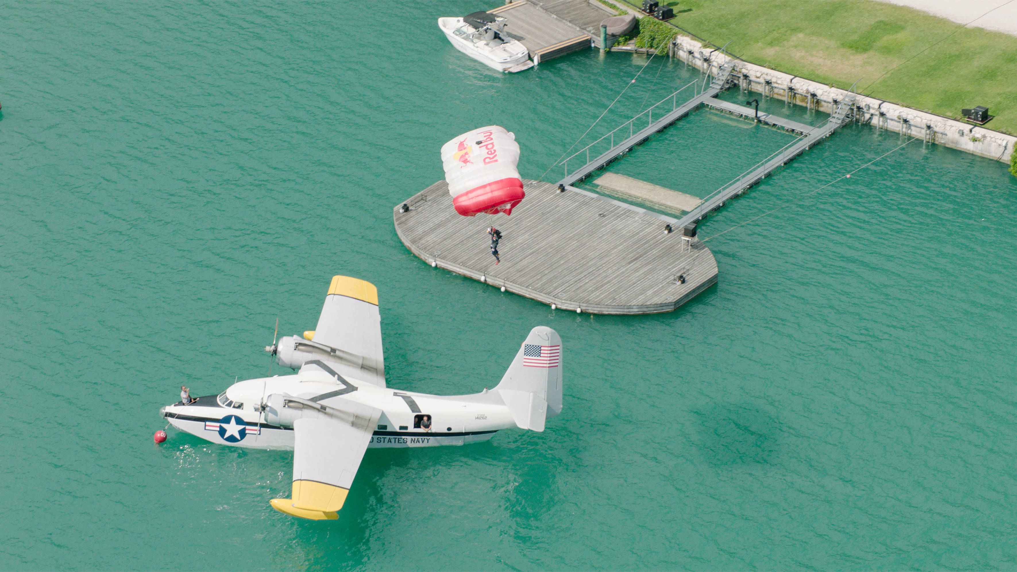 Paul Steiner lands on a Grumman Albatross seaplane