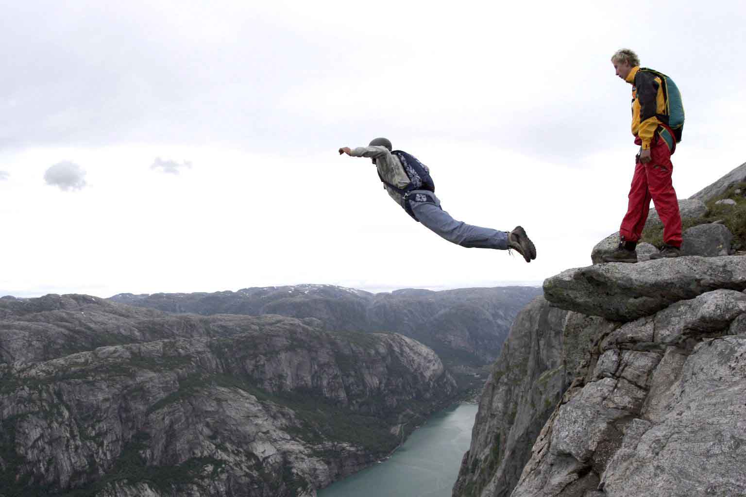 Larry's first BASE jump, Kjerag Norway, 2005