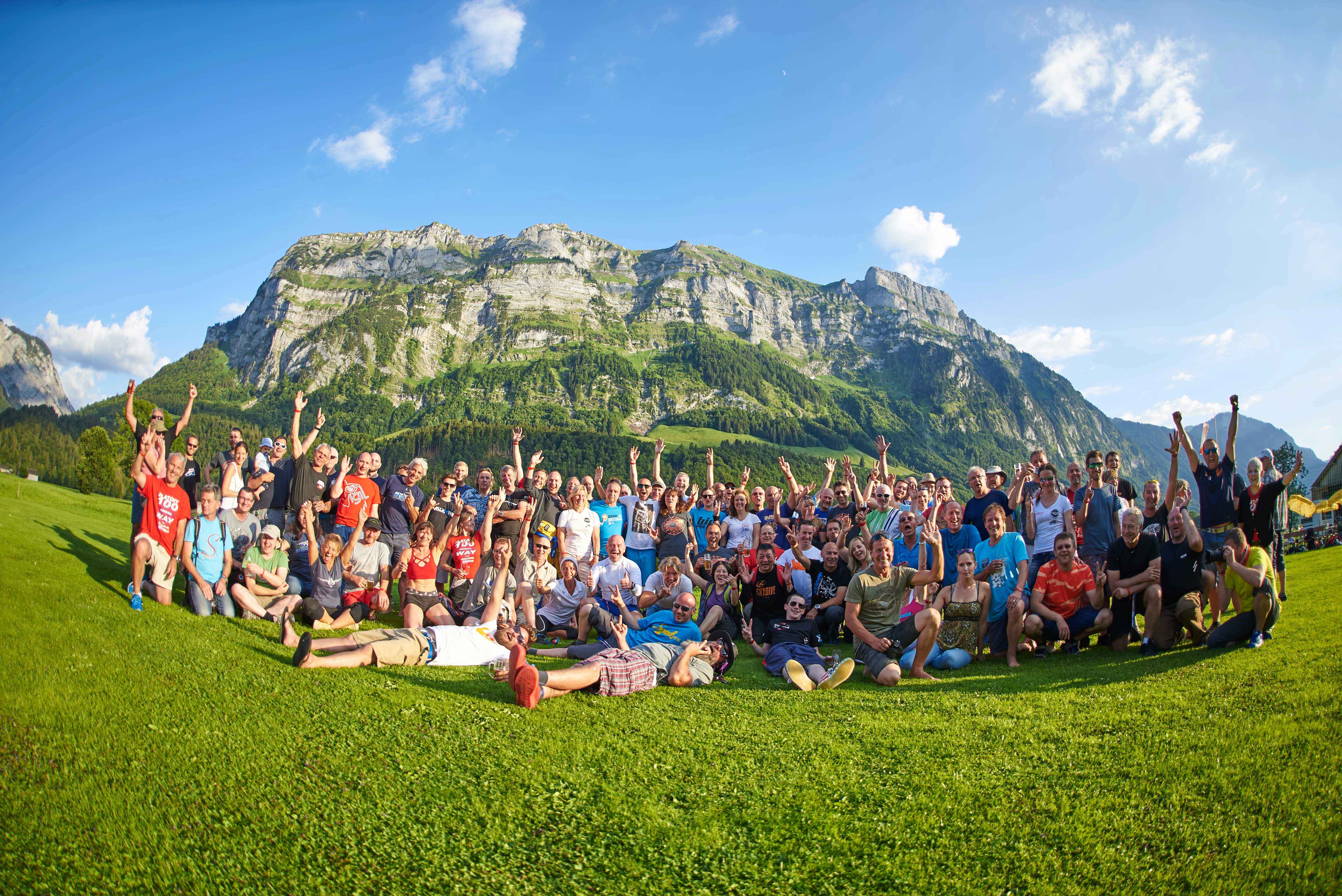 Happy skydivers and friends after the Bregenzerwald jump-in