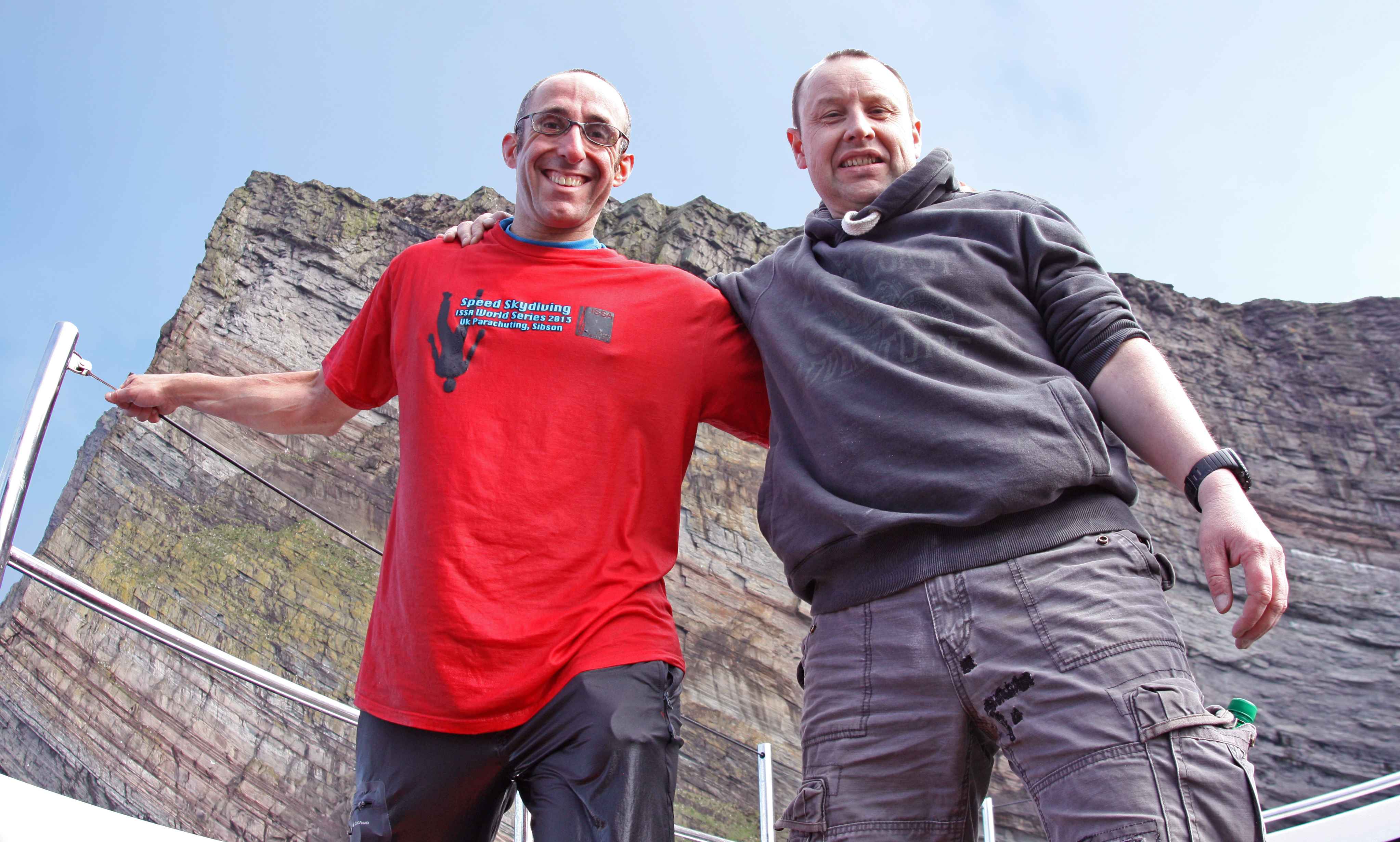 Simon Brentford & Darren Strafford, first and only BASE jumpers at Foula