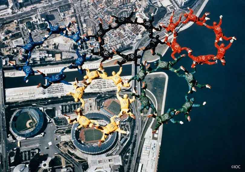 Olympic Rings opening ceremony skydive, Seoul, 1989